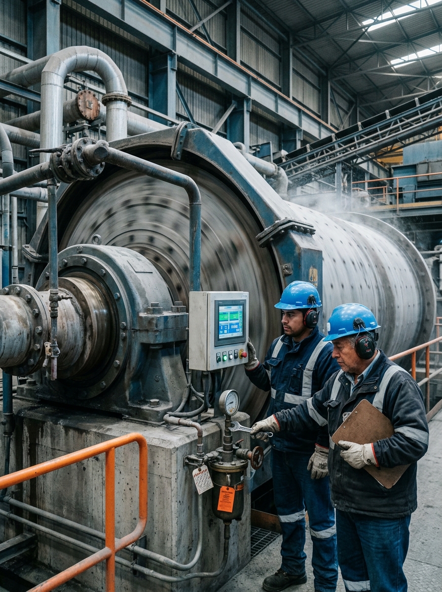 Mantenimiento y confiabilidad en molino SAG industrial
