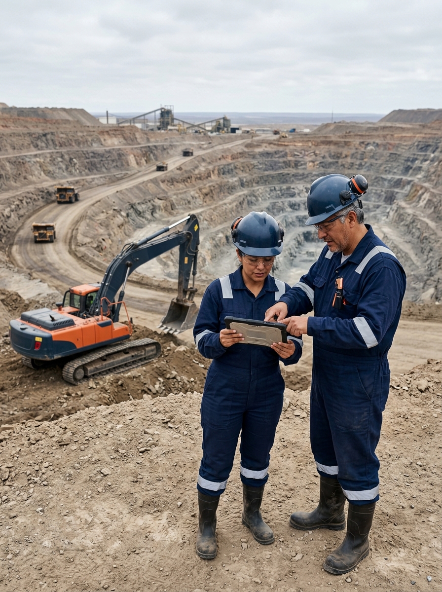 Equipo revisando indicadores de excelencia operacional en planta